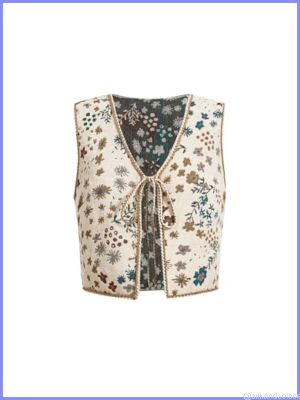 Embroidered Floral Cropped Vest Top Tie Front Country Western Sleeveless